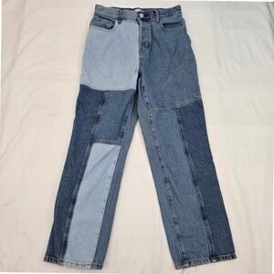 PacSun W27 High Rise‎ Straight Patchwork Colorblock Denim Jeans Y2K Button Fly